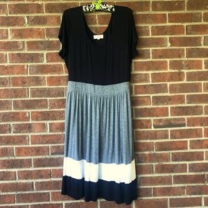 Black, white and gray color block dress